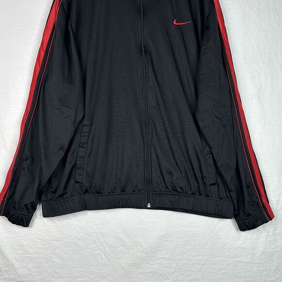 Nike Men's Athletic Jacket Sz XL Black Red Stripe‎ Mock Neck Full Zip Logo Lined - Picture 3 of 12